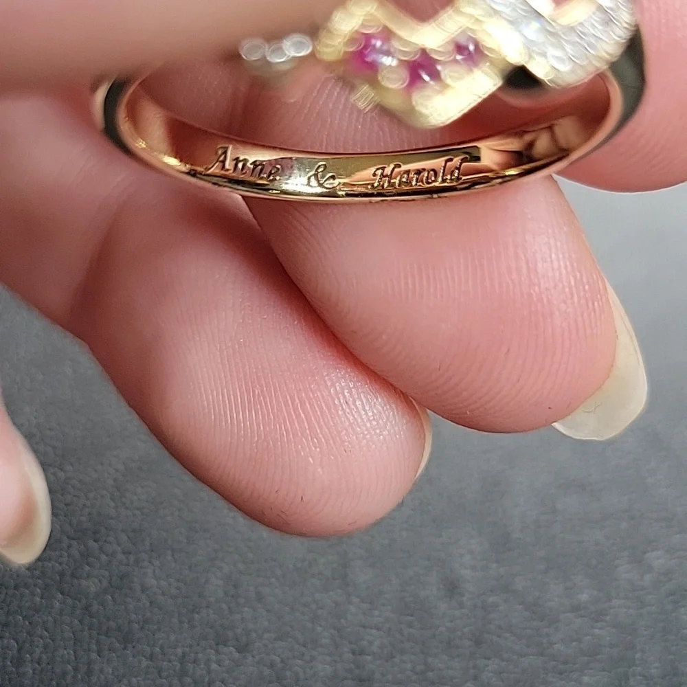 Vintage Gold Plated Sterling Silver 925 Ruby & Diamond 3 Heart Intertwined SZ:12